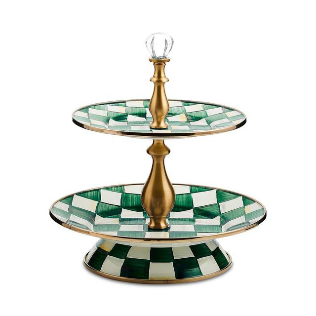 MacKenzie-Childs Emerald Check Two-Tier Sweet Stand