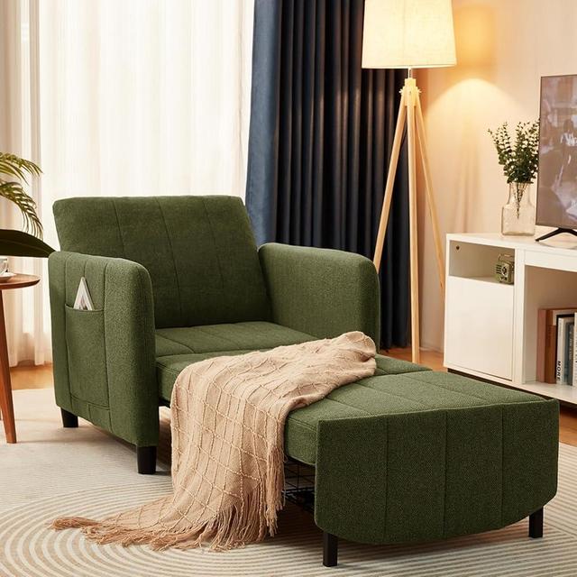 ZZW Sleeper Chair, 84" Extra Long Convertible Chair Bed, Upgraded 3-in-1 to 4-in-1 Pull Out Chair & Single Sofa Bed for Adult, Sleeping Chair for Living Room, Small Space (Modern Green)