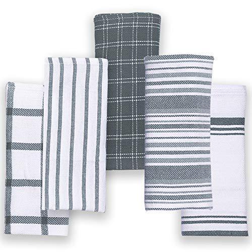 Cotton Talks Kitchen Towels - Pack of 5 Dish Towels Cotton - 18 x 28 inches Holiday Kitchen Towels - Extra Absorbent Dish Towels for Kitchen - Soft Hand Towels Kitchen - 100% Pure Cotton Fabric Grey