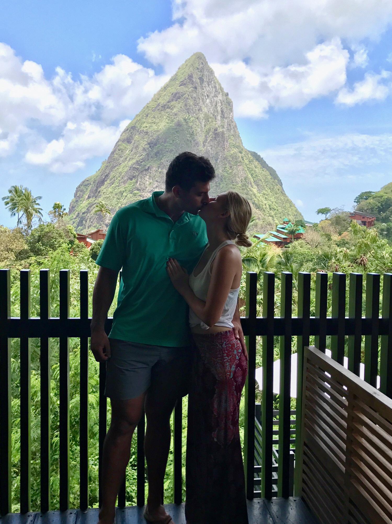 I love this photo of us in front of the Gros Piton, Saint Lucia, May 2017
