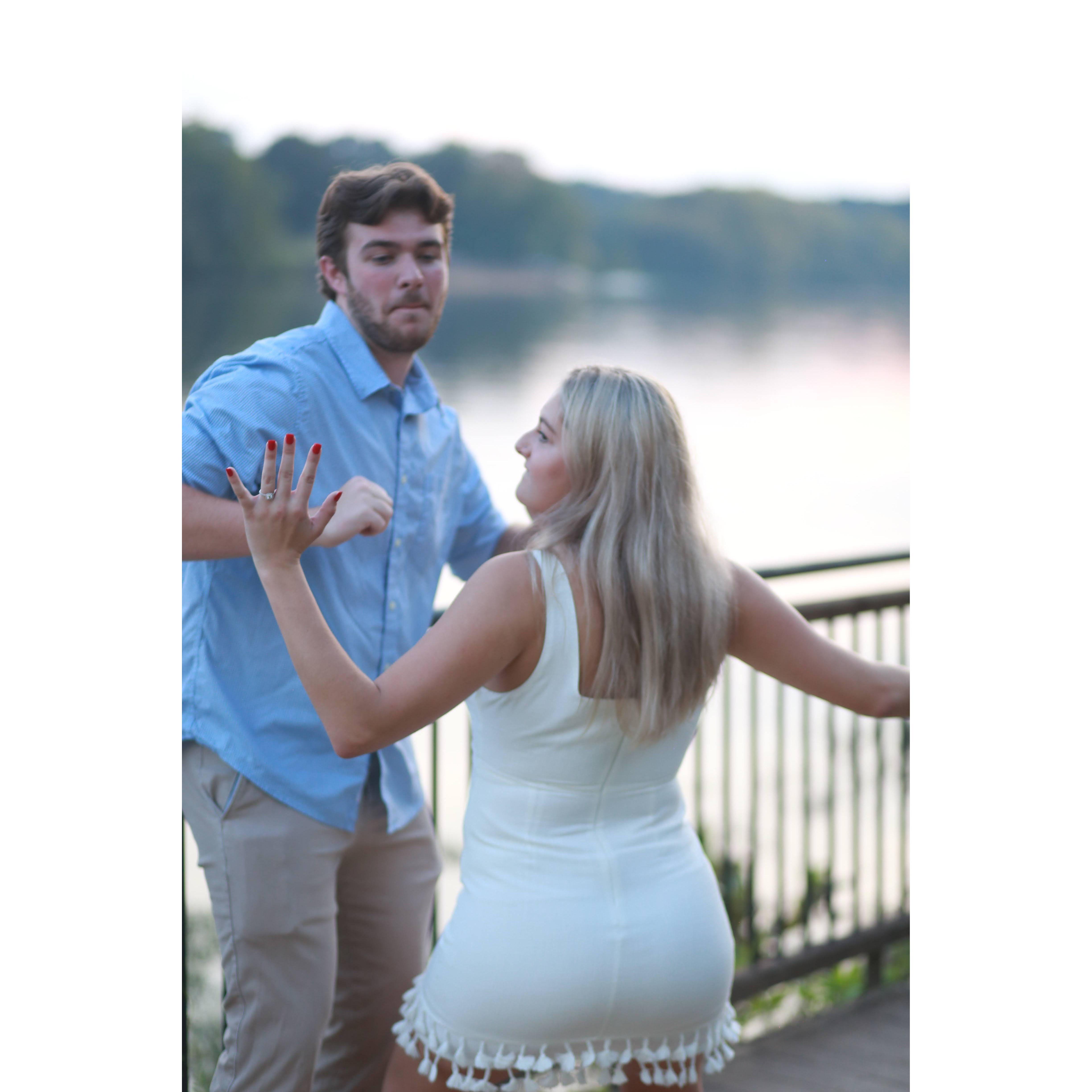 Celabratory dance shortly after Shane proposed