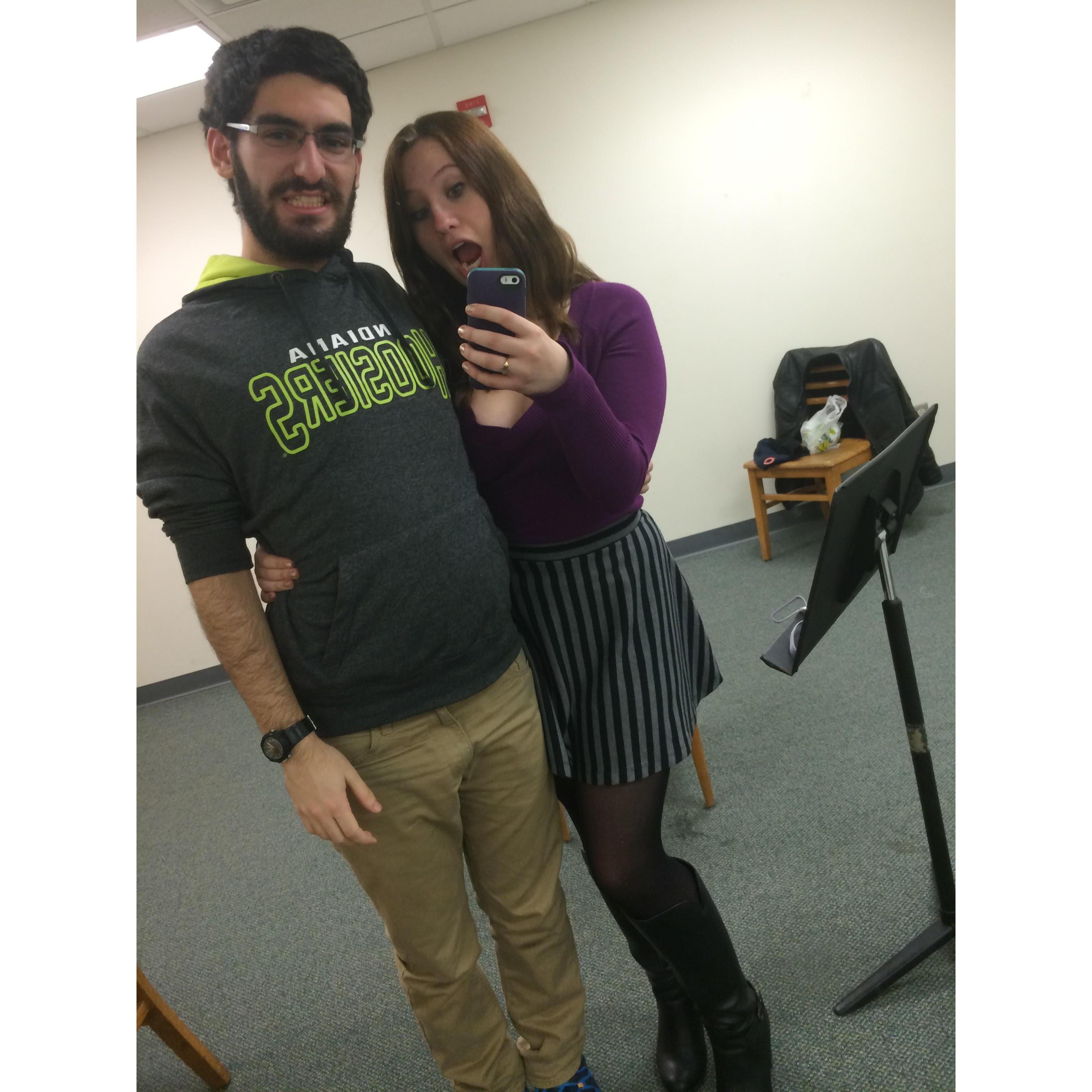 Agnes's 19th birthday and Edon's first time visiting her in Bloomington. Yes, that is a practice room. November 1, 2014
