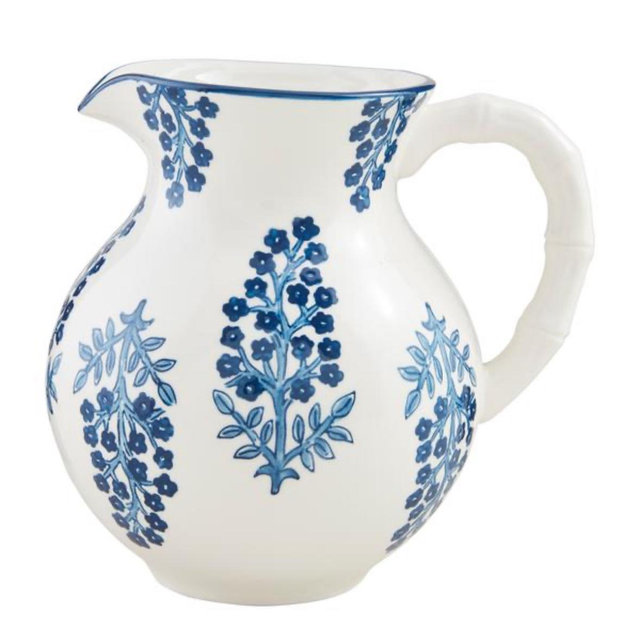 Blue Block Print Pitcher