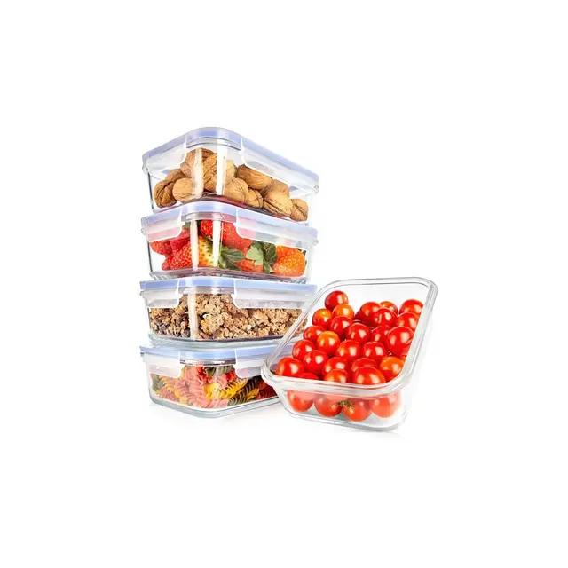 NutriChef GlassLock 10-Piece Food Storage Container Set - Airtight, Stackable, BPA-free with Vent Lids and Air Hole