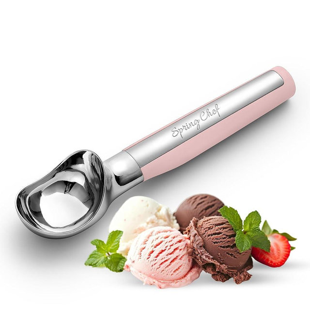 Spring Chef Heavy Duty Metal Ice Cream Scoop - Dishwasher Safe Ice Cream Scooper, Commercial Icecream Scoop Spade, Professional Kitchen Tool for Gelato, Melon, Sundae, Cookie Spoon - Pink Lemonade