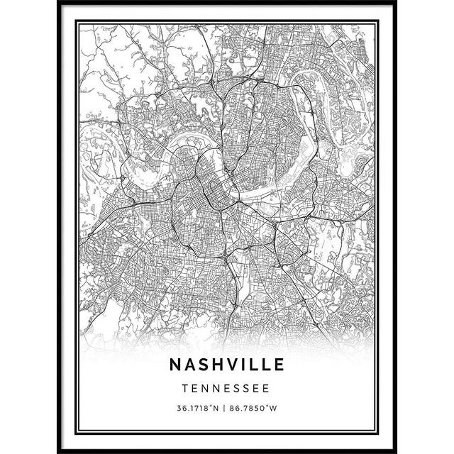 Squareious Nashville map Poster Print | Modern Black and White Wall Art | Scandinavian Home Decor | Tennessee City Prints Artwork | Fine Art Posters 24x36