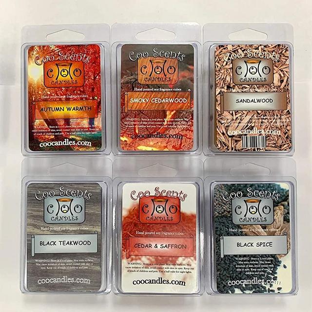 6 Pack Soy Blend Wickless Candle Wax Bar Melts - "If You Musk" Pack of Woodsy, Masculine, or Musky scents. Smoky Cederwood, Black Spice, Autumn Warmth, Sandalwood, Black Teakwood, Cedar and Saffron
