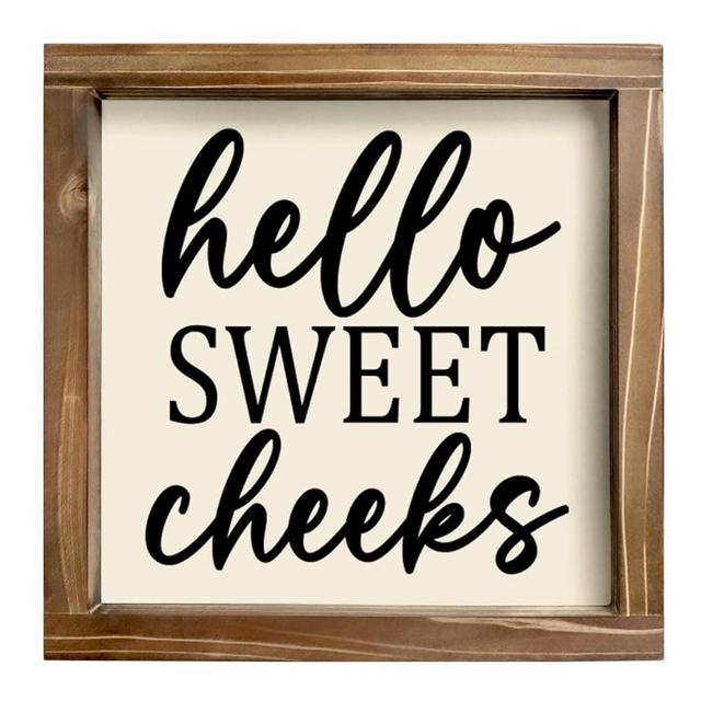 Kas Home Rustic Farmhouse Bathroom Decor - Cute 'Hello Sweet Cheeks' Wooden Sign, Funny Wall Hanging Plaque for Restroom, Toilet Shelves Accessory, Ideal for Apartment & Home