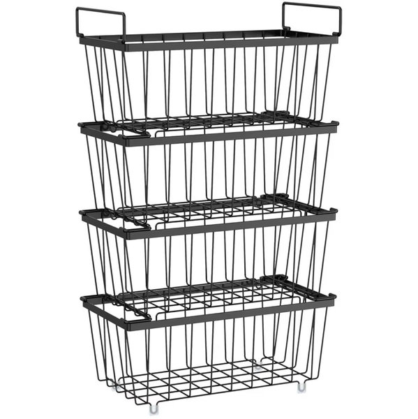 Freezer Organizer Bins, 4 Pack Stackable Deep Chest Freezer Organizer Bins, Foldable Baskets with Handles, Black Storage Container Baskets for 5/ 7 Cu.FT Deep Freezer Sort Frozen Meats