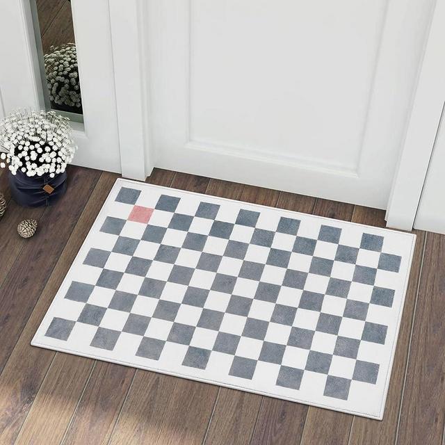 Wonnitar Modern Checkered Small 2x3 Rug,Grey Washable Kitchen Sink Rug,Moroccan Checkerboard Soft Bedroom Mat,Non-Slip Low Pile Faux Wool Throw Carpet for Bathroom Entryway Doorway