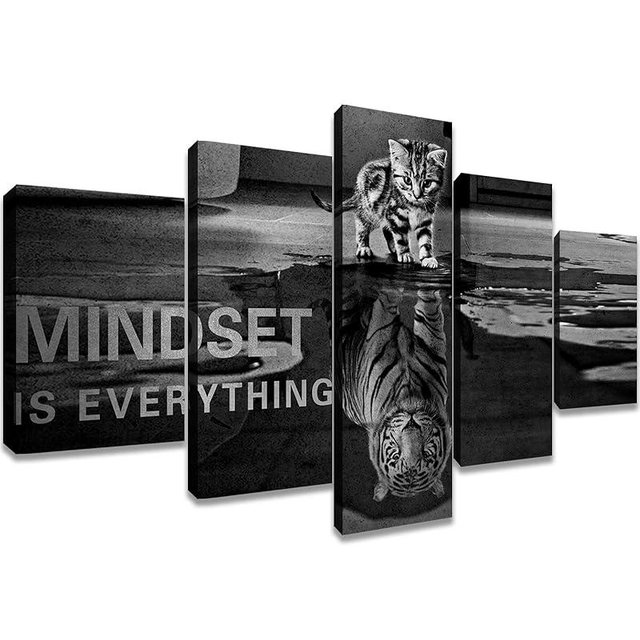 5 Panels Mindset is Everything Motivational Canvas Wall Art Inspirational Entrepreneur Quotes Poster Print Artwork Painting Picture for Framed Home Decoration Living Room office bedroom 50''W x 24''H