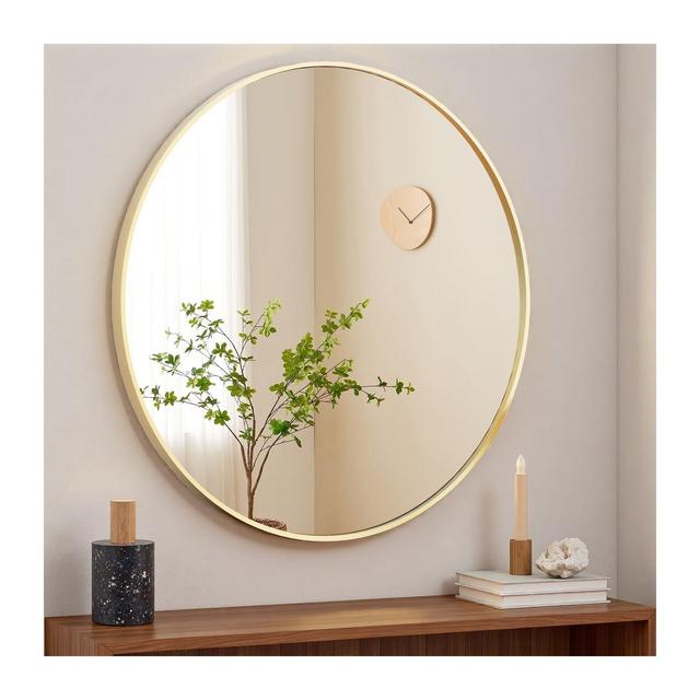 FONTOI 24" Gold Round Wall Mirror, Circle Mirror Metal Frame for Bathroom, Vanity, Entryway, Bedroom, Living Room, Wall Mounted Modern Rustic Decor