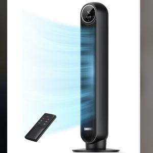 DREO Tower Fan for Bedroom, 2026 Upgraded DC Motor, 28ft/s High Velocity, 20dB Ultra Quiet Standing Fan, 8 Speeds 4 Modes, 90° Oscillating Bladeless Fan for Indoors, Floor Fans with Remote, Black