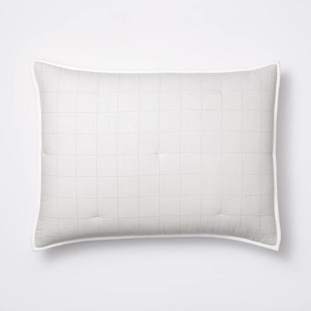 Standard Grid Stitch Cotton Quilt Sham White/Light Beige - Threshold™ designed with Studio McGee