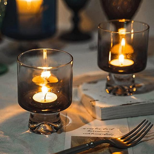 Nilor Glass Candle Holder Set of 2 Glass Hurricane Candle Holders, Tealight Candle Holder for Wedding Table Centerpiece Birthday Home Decor