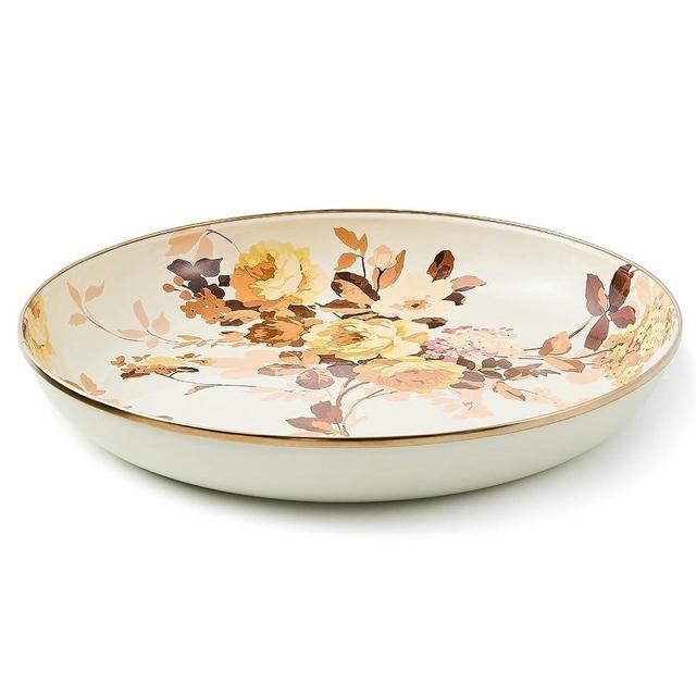 MACKENZIE-CHILDS Enamel Abundant Bowl, Decorative or Serving Bowl, 13-Cup Capacity, White Wild Rose