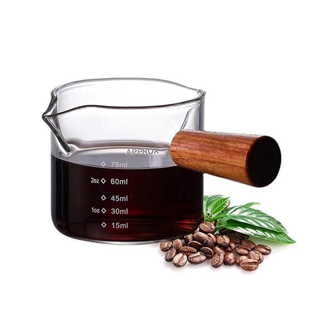 3 oz Espresso Measuring Cup Shot Glasses Measuring Triple Pitcher Double Spouts Glass Creamer Measure Cup for Barista Coffee Carafe Sauce Milk Bar Party Wine Cocktail , 75ML