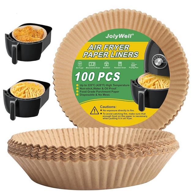 Air Fryer Paper Liner, Unbleached & Biodegradable Material, Disposable Non-stick Parchment Paper for Frying, Baking, Roasting & Grilling (100Pcs-6.3")