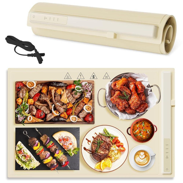 WOVAZUS Electric Warming Tray, 3 Temperature Settings Food Warming Mat, Premium Silicone Nano-Material Warming Mat for Food, Warming Trays for buffets,Fast Heating in 10s for Party Home Daily Use
