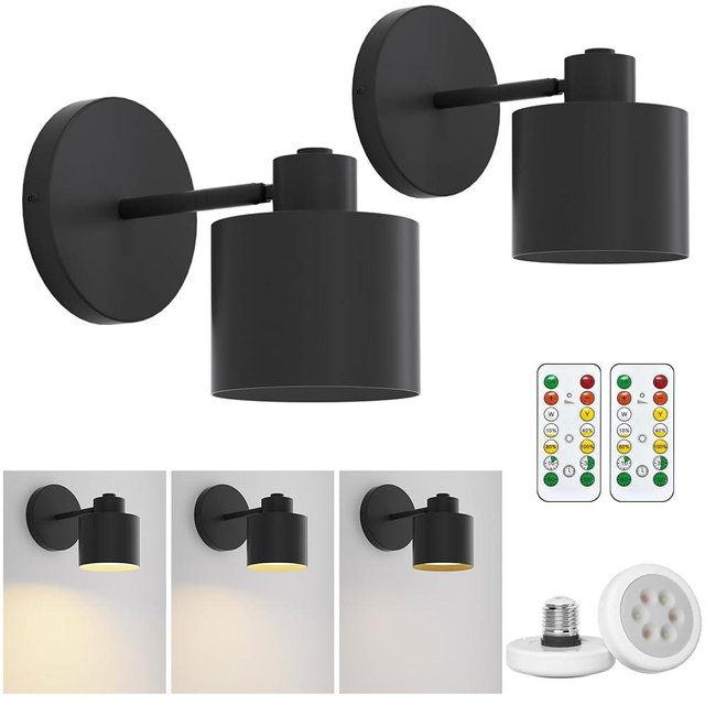 Tipace Black Vintage Wireless Battery Operated Wall Sconces,Cordless Battery Powered LED Wall Lights Set of 2,Wall Lamp Fixture Indoor 360°Rotate with Remote Control for Bedroom Farmhouse Gallery