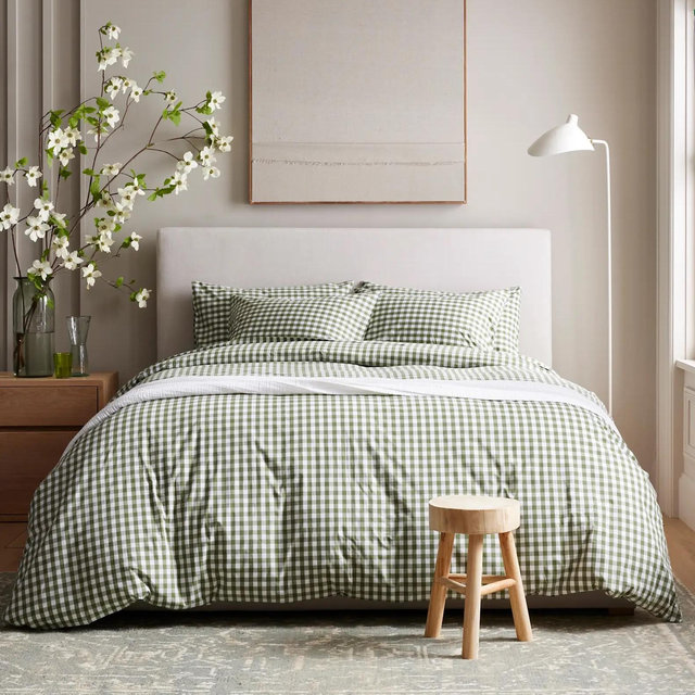 Classic Organic Percale Gingham Duvet Cover