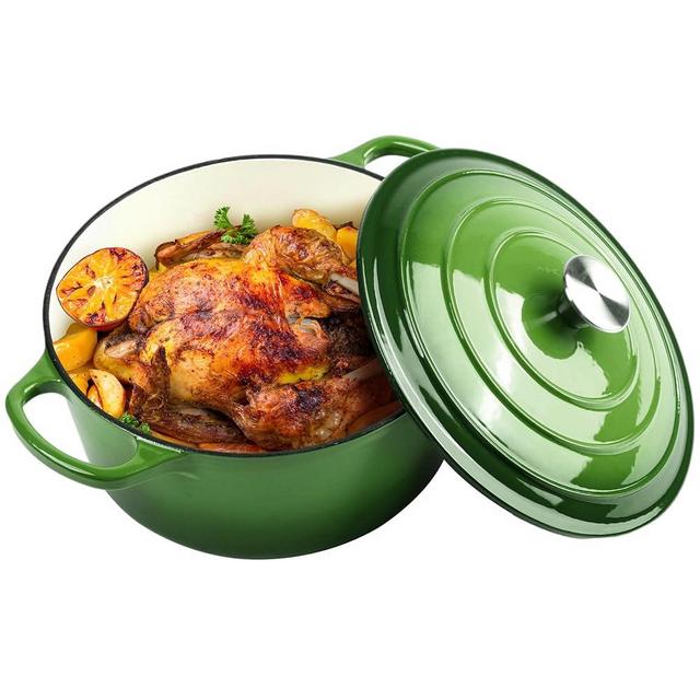 6 Quart Dutch Oven Enameled Cast Iron with Lid - Big Dual Handles - Oven Safe up to 500°F - Classic Round Pot for Versatile Cooking (Green, 6 QT)