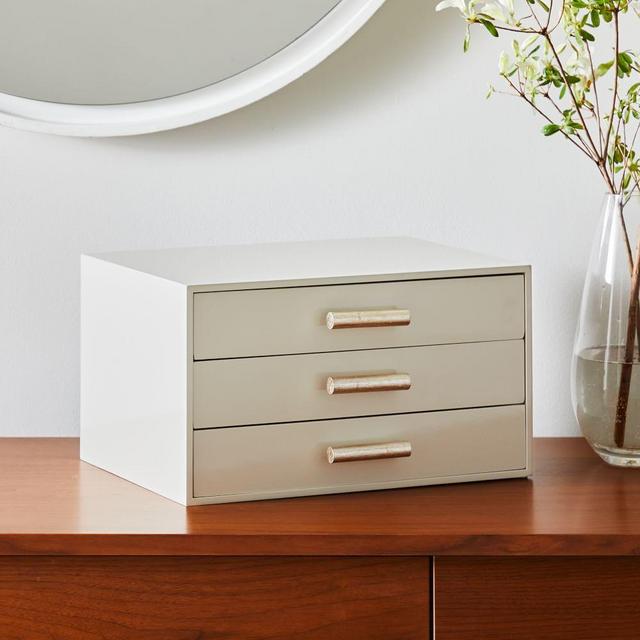 Barrel Handle Jewelry Box Large, Oyster Champagne