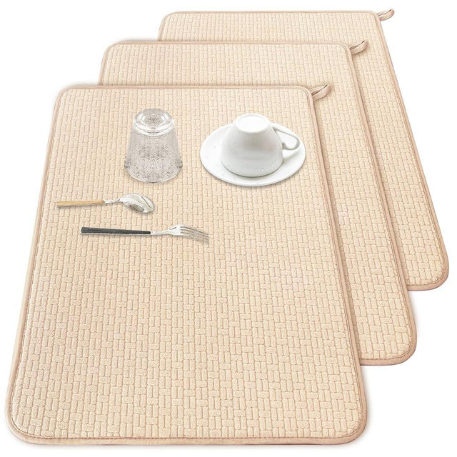 3 Pcs XXL Dish Drying Mats,Absorbent Microfiber Drainer Mat,Large Size 24×17" Pads for Kitchen,Countertops,Under Sink,Draining Racks,Coffee(Beige)