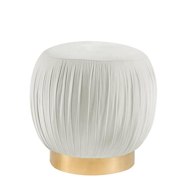 TOV Furniture Tulip Velvet Ottoman, Cream