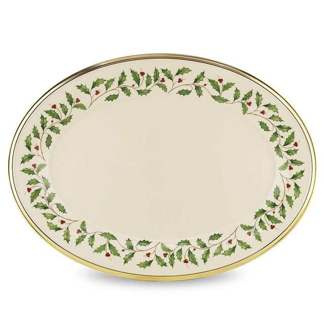 Lenox 146504440 Holiday 13-Inch Oval Platter, Gold-Banded, Fine China, Christmas Hosting