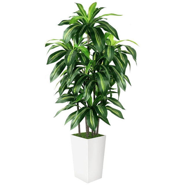 Artificial Dracaena Tree Indoor, 5FT Tall Fake Tree with White Tall Planter, Artificial Trees Fake Yucca Potted Tree for Home Office Living Room Decor, Tall Artificial Plant for Housewarming