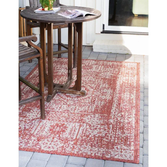 Unique Loom 2' 0 x 3' 1 Rectangle Indoor/Outdoor Traditional Rust Red Area Rug