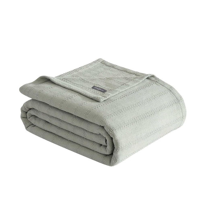 Eddie Bauer - Queen Blanket, Premium Cotton Variegated Weave Bedding, Striped Bedding Set, Oeko-Tex Certified (Variegated Weave Stripe Green, Queen)