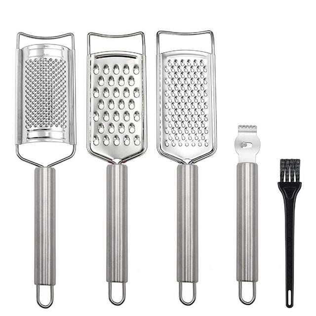 Tongjude Stainless Steel Cheese Grater Set, Set of 5 Kitchen Grater & Peeler & Slicer, Lemon Zester with Cleaning Brush for Vegetable, Fruit, Chocolate