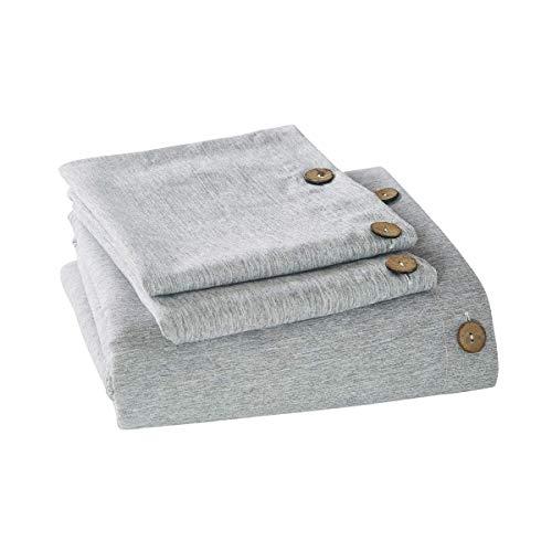 MUKKA Duvet Cover King Grey Chambray Microfiber Brushed, Coconut Button Closure Gray Heather Duvet Covers, Simple Breathable & Easy Care