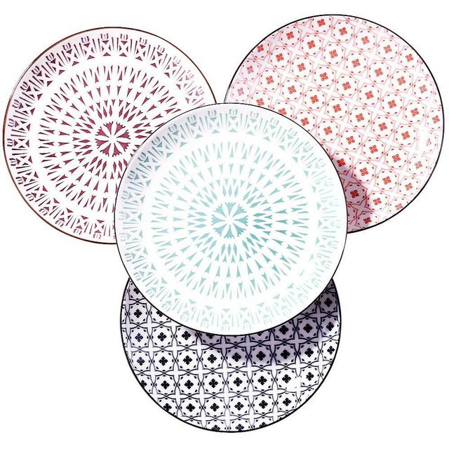 Newlifey 8 Inch Porcelain Dinner Plates, Large Size Dinner Plates set,Different Style Dinner Plates, Set of 4