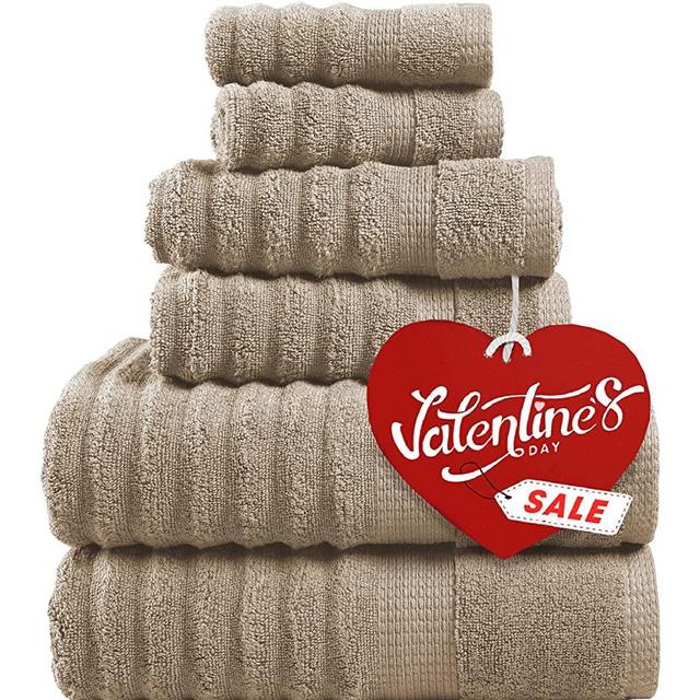 Luxury Ribbed Bath Towels - 100% Cotton Towels for Bathroom, Zero Twist, Soft Textured Shower Towels, Extra Absorbent, Quick Dry, 2 Bath Towels, 2 Hand Towels, 2 Wash Cloths - Taupe (6 Piece Set)