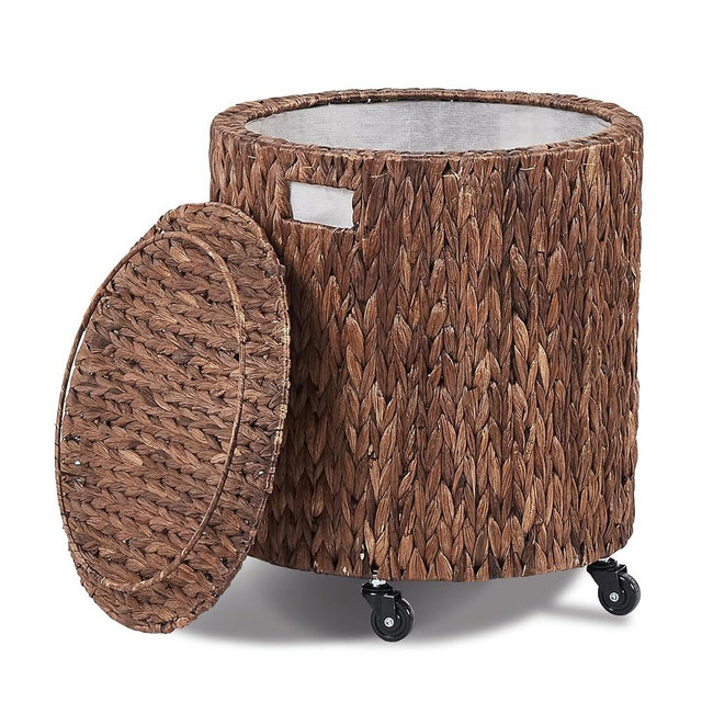 Wimarsbon Vintage Storage Basket, Multipurpose Rolling Hamper With Brakable Wheels and Lid, Braid Laundry Bin, Handwave Clothes Toy Organizer Tote for Living Room