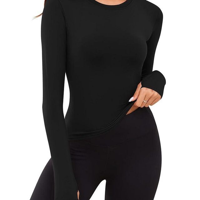 Rapbin Thermal Shirts for Women Long Sleeve Tops Ladies Fleece Undershirt for Winter Cold Weather with Thumb Holes XS-L