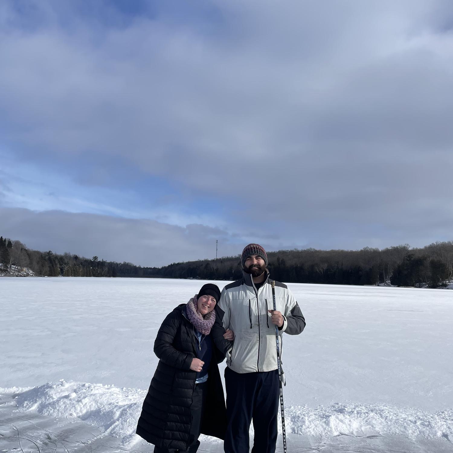 Ice skating on Whitestone Lake in Whitestone, Ontario.