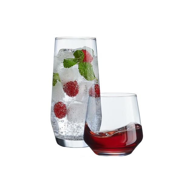Le'raze Set of 8 Heavy Base Drinking Glasses - 4 Highball Cooler Glasses , and 4 Stemless DOF Rocks Wine Glasses .