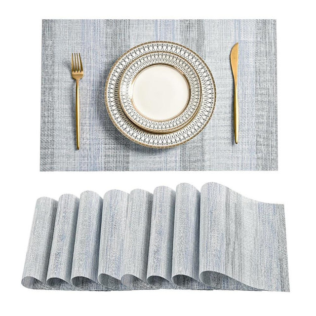 Leetaltree LightSteel Blue Placemats Set of 8 - Heat Resistant Non-Slip Place mats for Dining Table, Washable Durable PVC Vinyl Woven Table Mats（LightSteel Blue, 8）
