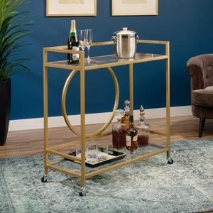 International Luxury Bar Cart Satin Gold/Clear Glass Finish - Sauder