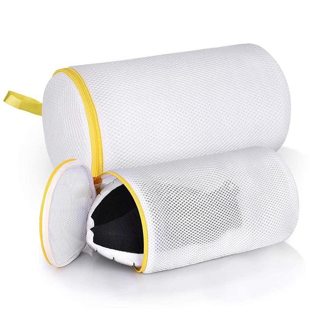 Herrfilk Shoe Wash Bags for Sneakers,2 Pack Mesh Laundry Bag with Durable Zip Closure,Hanging Loop (M/L),White