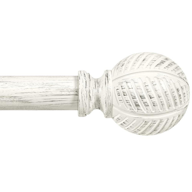 Zeerobee Wood Curtain Rods for Windows 66 to 120, 1 Inch Heavy Duty Drapery Rods with Imitation Wood Grain Leaf Pattern Finials, Indoor/Outdoor Modern Curtain Pole, 32"-120", White