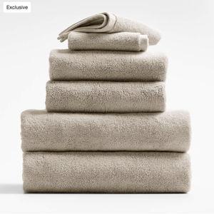 Organic Turkish Cotton Sand Beige and Crisp White Stripe Bath Towel + Reviews | Crate & Barrel