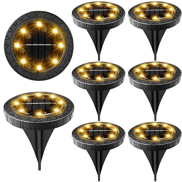 Solar Powered Ground lights 8Pack,Waterproof LED Solar Lights Outdoor Solar Disk Lights Decorative,Solar Garden Lights for Landscape Pathway Patio Yard Walkway Path Lawn Driveway Lighting (Warm White)