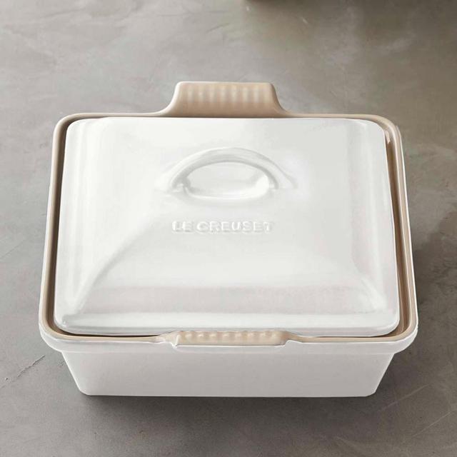 Le Creuset Stoneware Shallow Square Covered Baker, Matte White