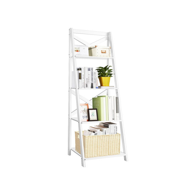 Costway 4-Tier Ladder Shelf Bookshelf Bookcase Storage Display Plant Leaning Shelf White