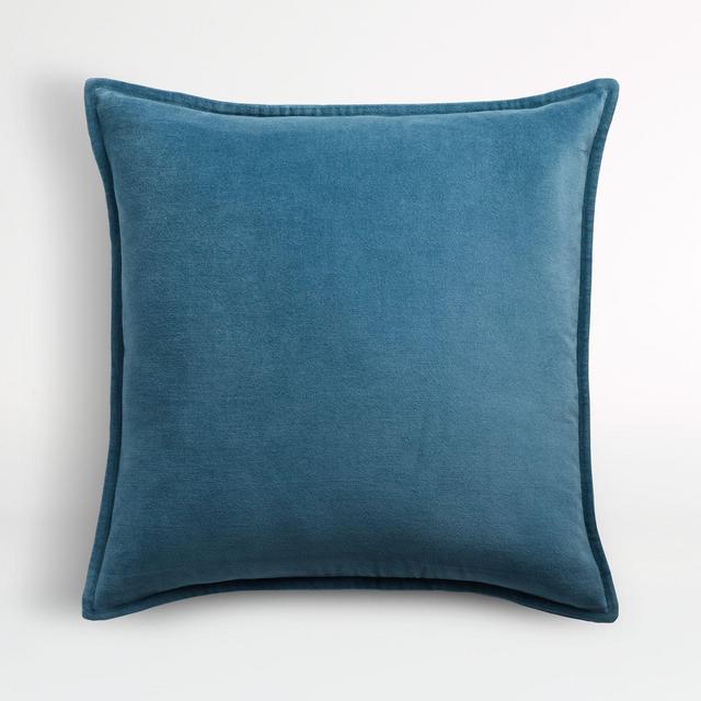 Teal 20" Washed Cotton Velvet Pillow with Feather-Down Insert